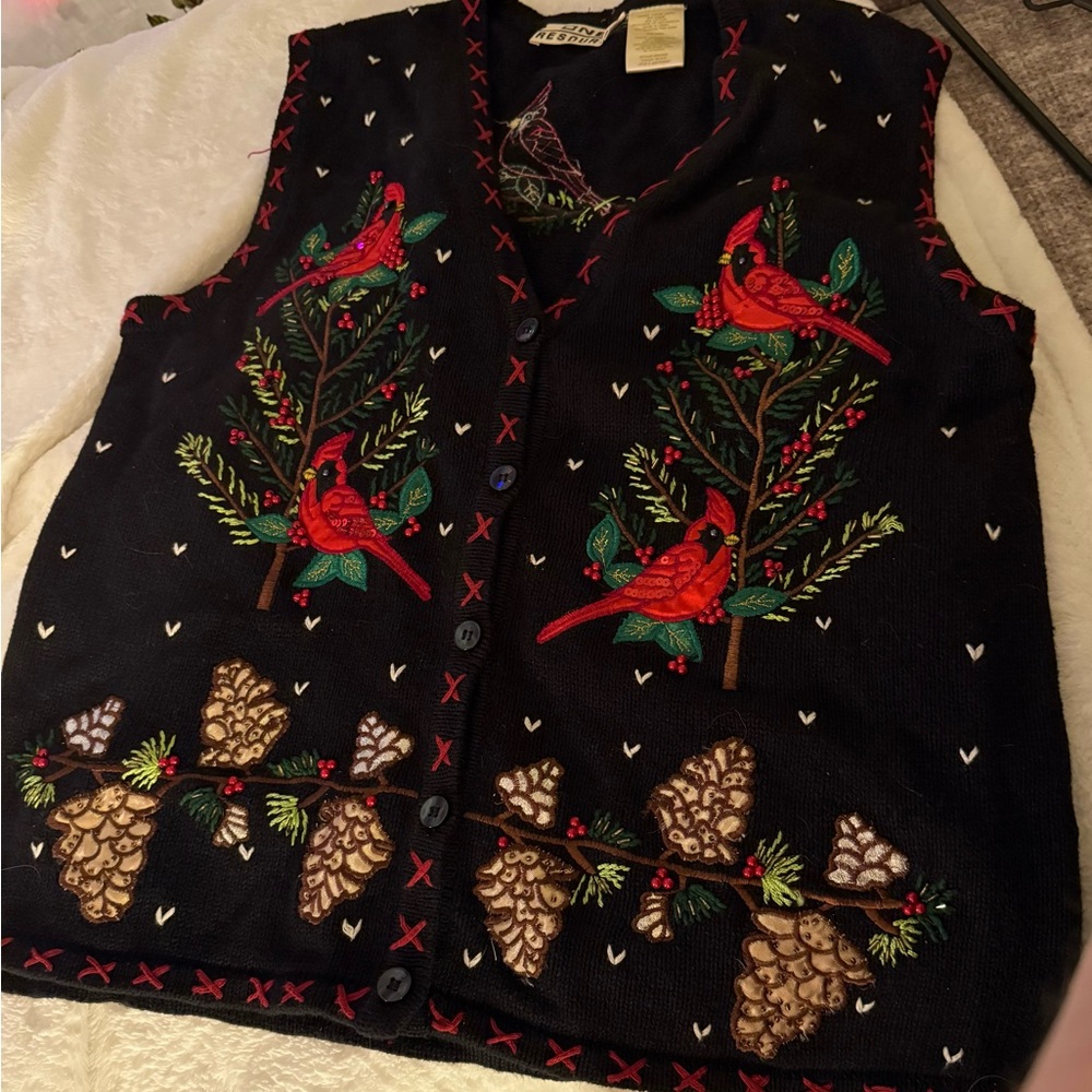 Embroidered Black Cardigan Vest winter Christmas sweater